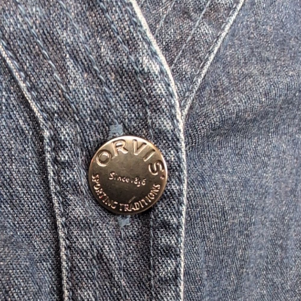 Orvis Dark Blue Denim Vest 100% Cotton Size M - image 3